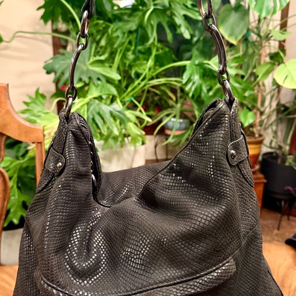 Adrienne Vittadini Black Women's Leather Hobo Purse